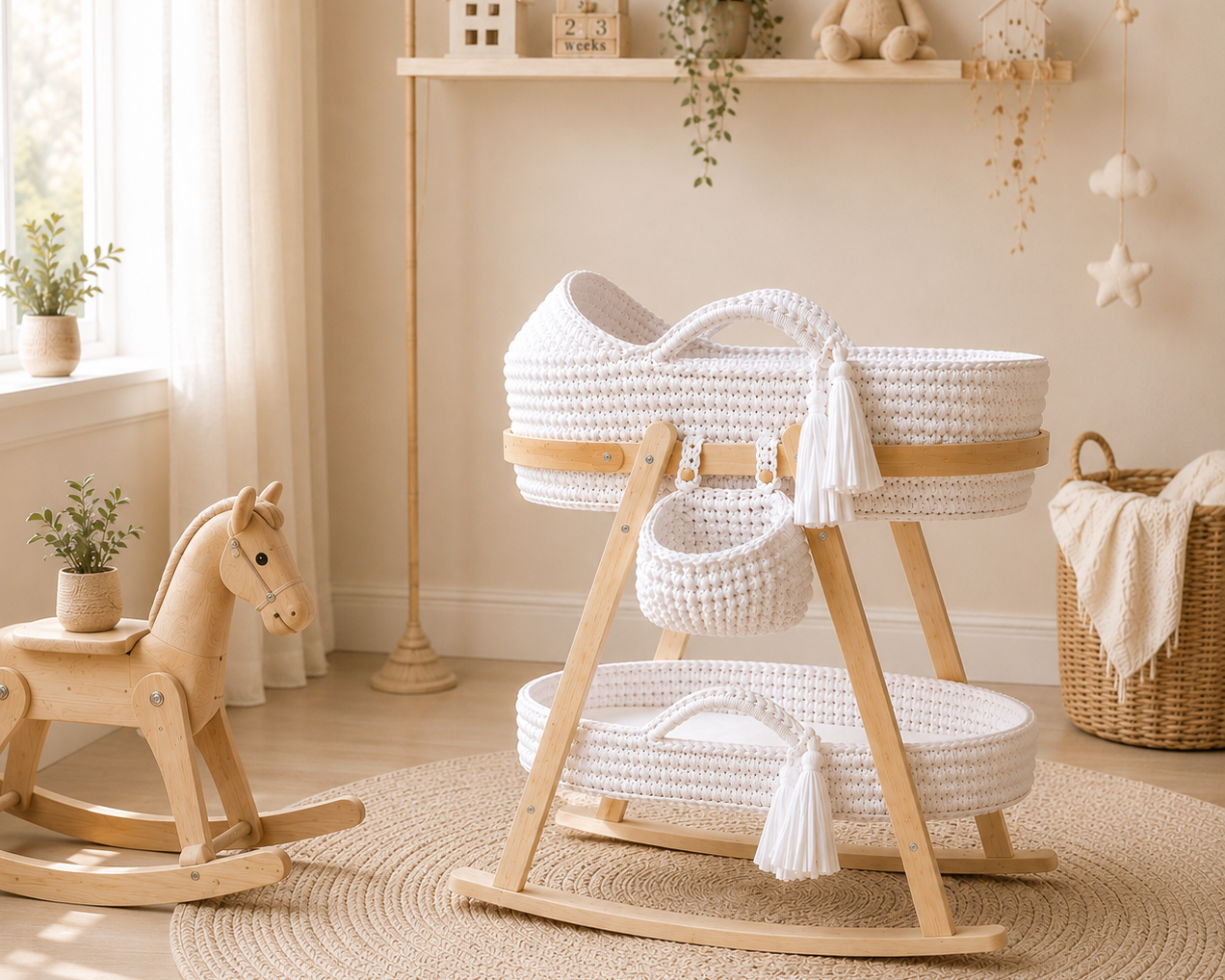 Luxury Handcrafted 5 Piece Moses Basket Set