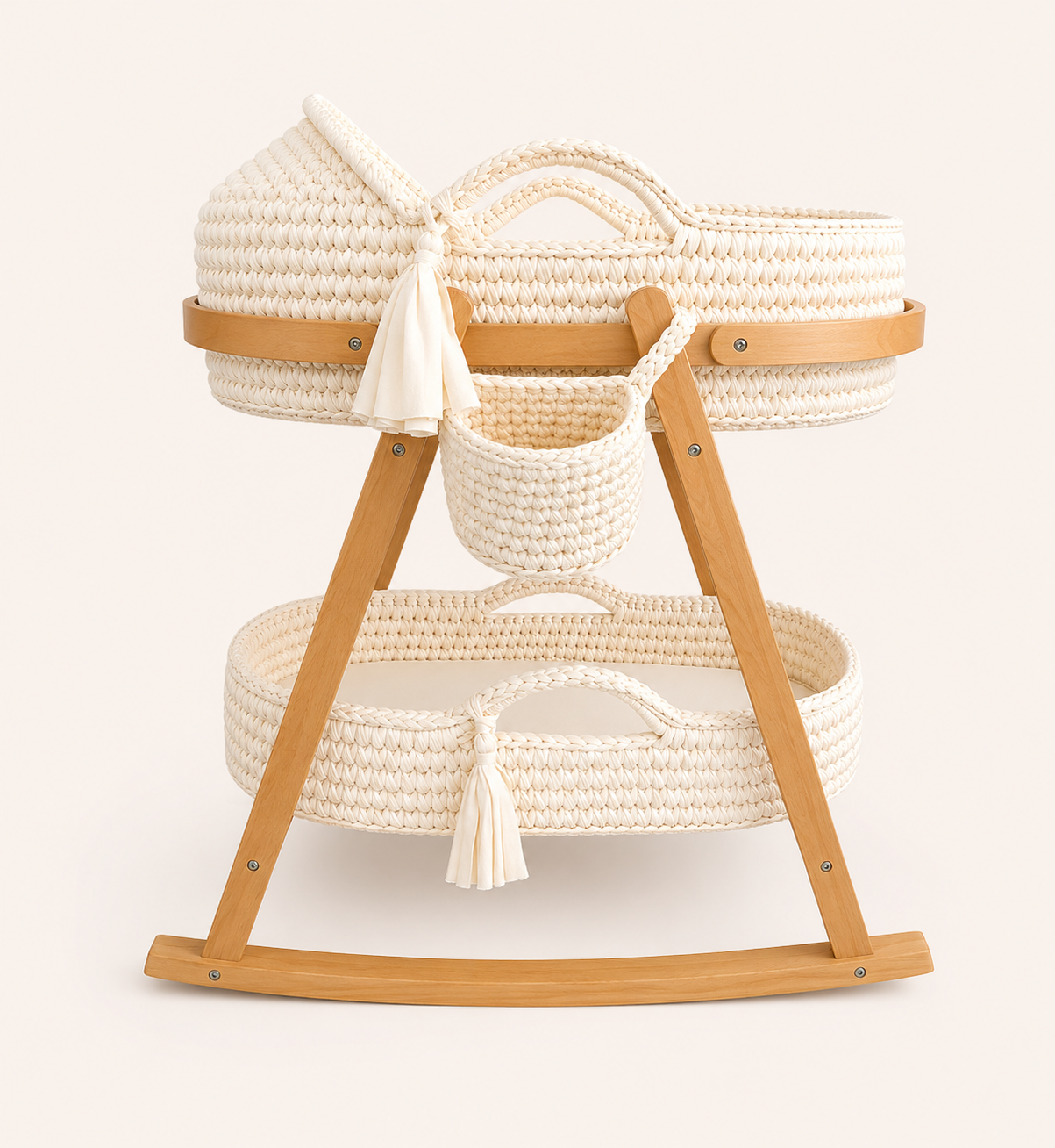 Luxury Cream Handcrafted 5 Piece Moses Basket Set