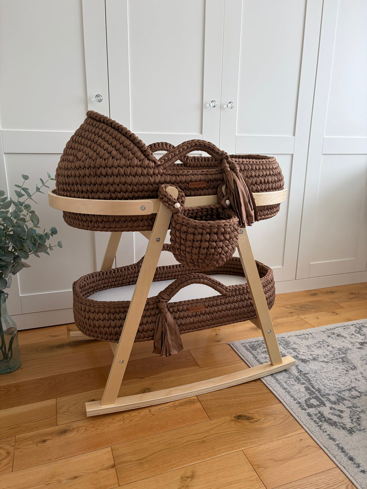 Luxury Chocolate Handcrafted 5 Piece Moses Basket Set