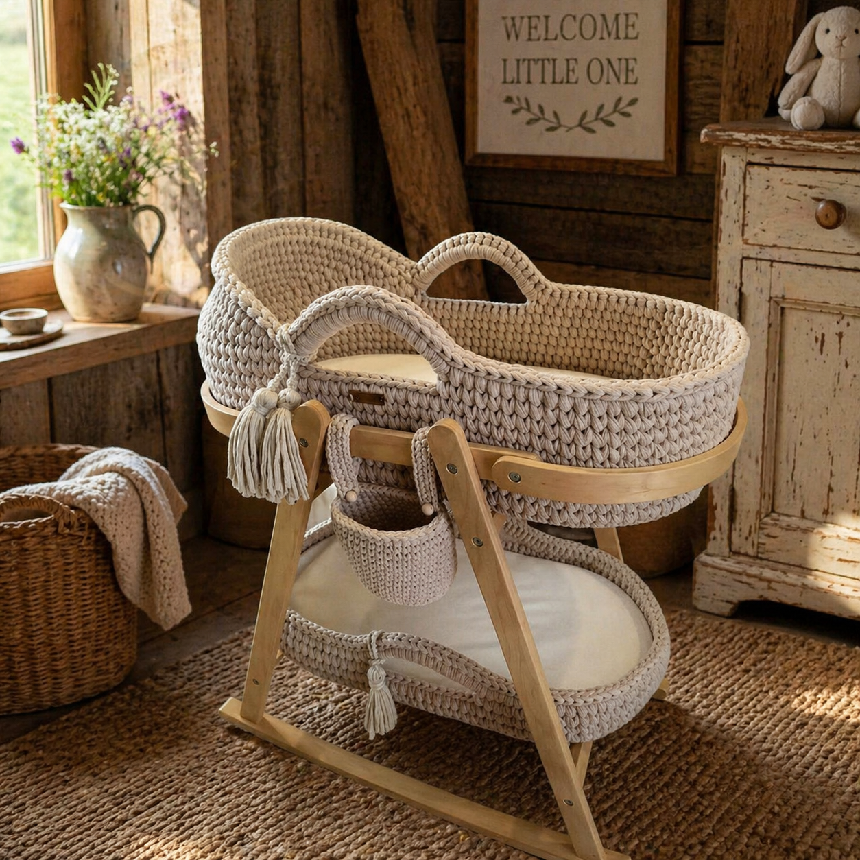 Handmade Crochet Moses Basket