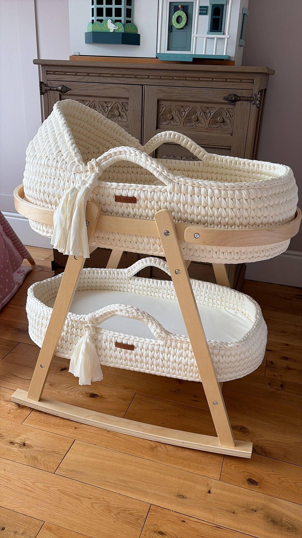 Luxury Ivory Cream Handcrafted 5 Piece Moses Basket Set