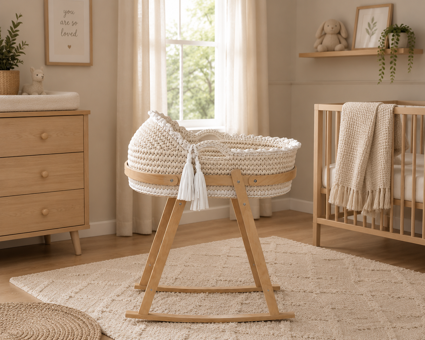 Handmade Scalloped Edge Moses Basket And Stand