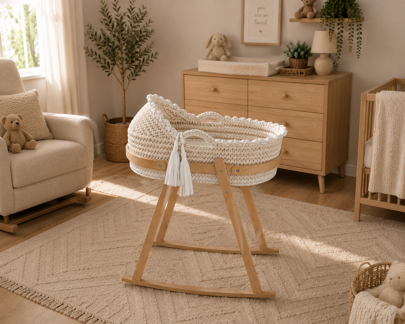Handmade Scalloped Edge Moses Basket And Stand