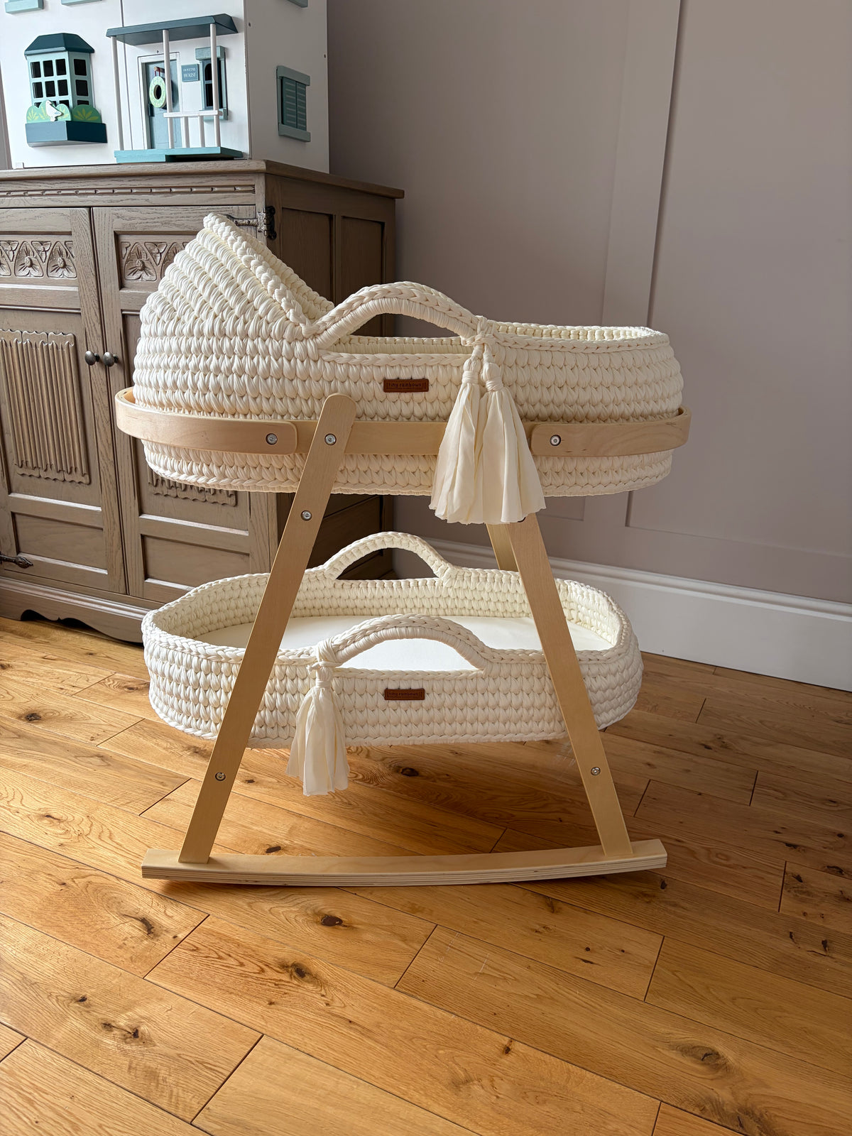 Luxury Ivory Cream Handcrafted 5 Piece Moses Basket Set