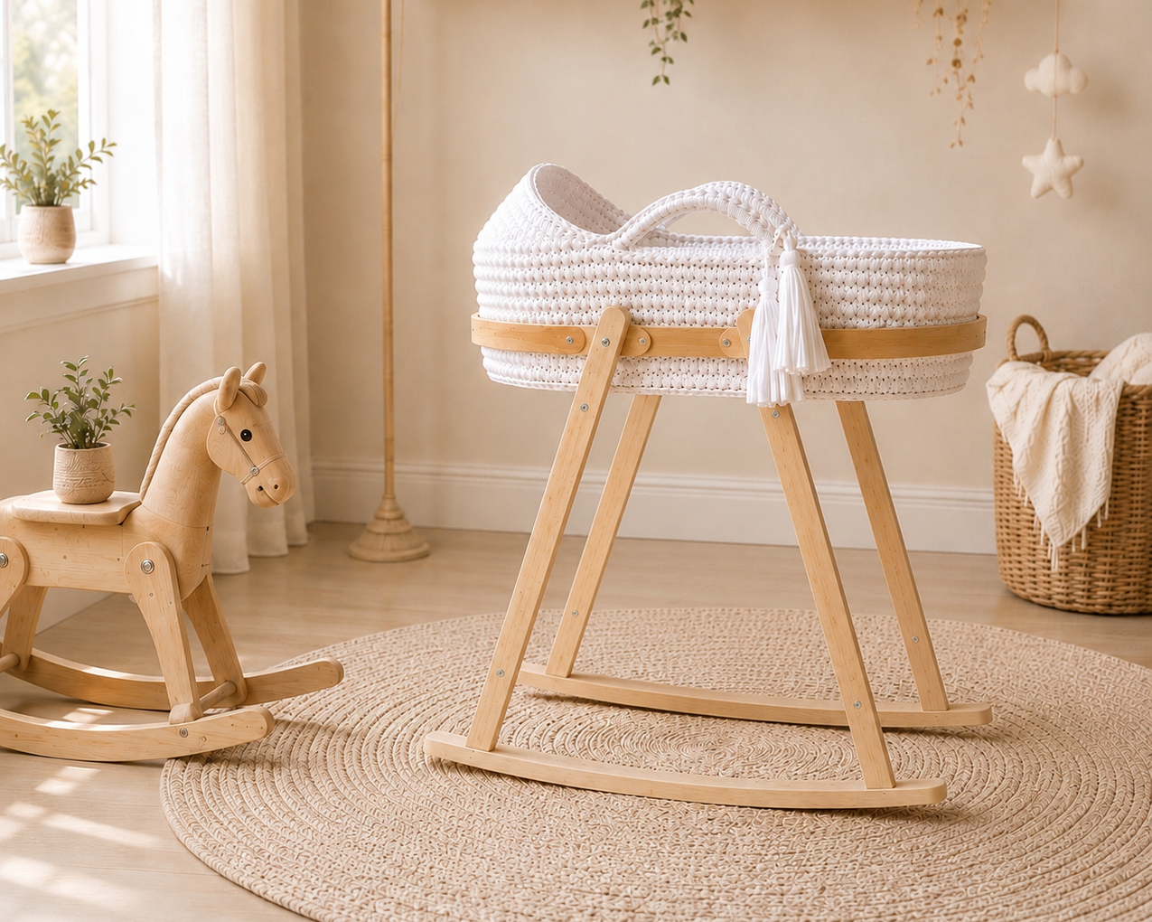 Luxury White Moses Basket And Stand