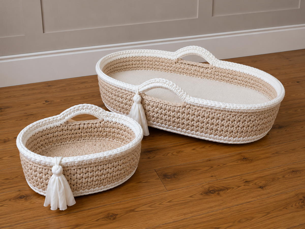 Luxury Handcrafted Light Oatmeal 5 Piece Moses Basket Set